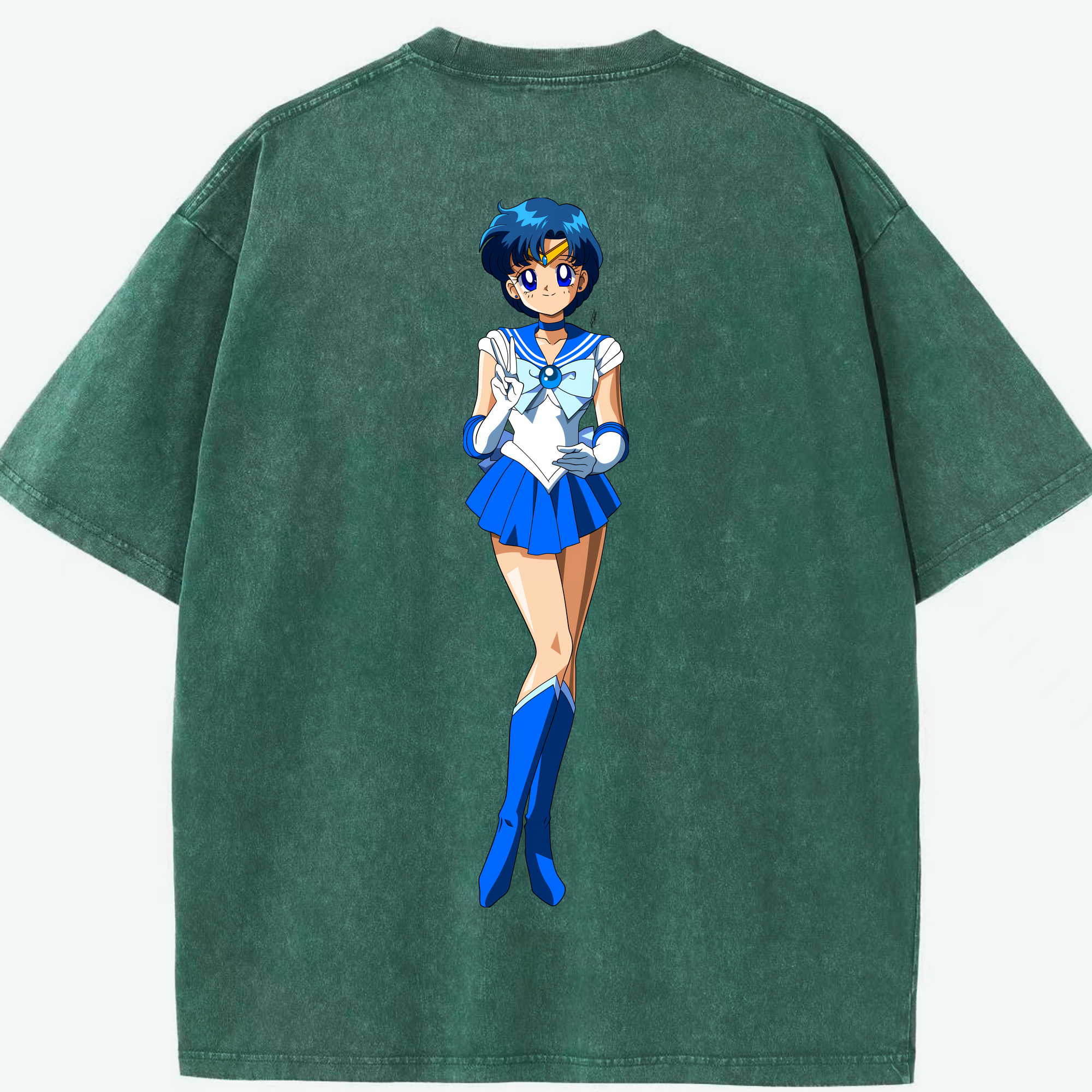 （画像用） 美少女戦士セーラームーン 水野 亜美 みずの あみ Sailor Moon Mizuno Ami 綿100% ヴィンテージ風 半袖Tシャツ（背面プリント）